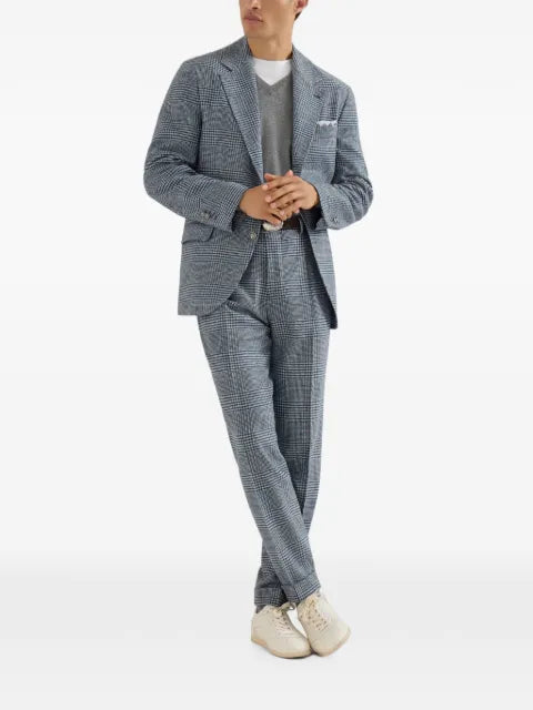 Brunello Cucinelli comfort wool and cashmere Prince of Wales flannel deconstructed blazer with metal buttons