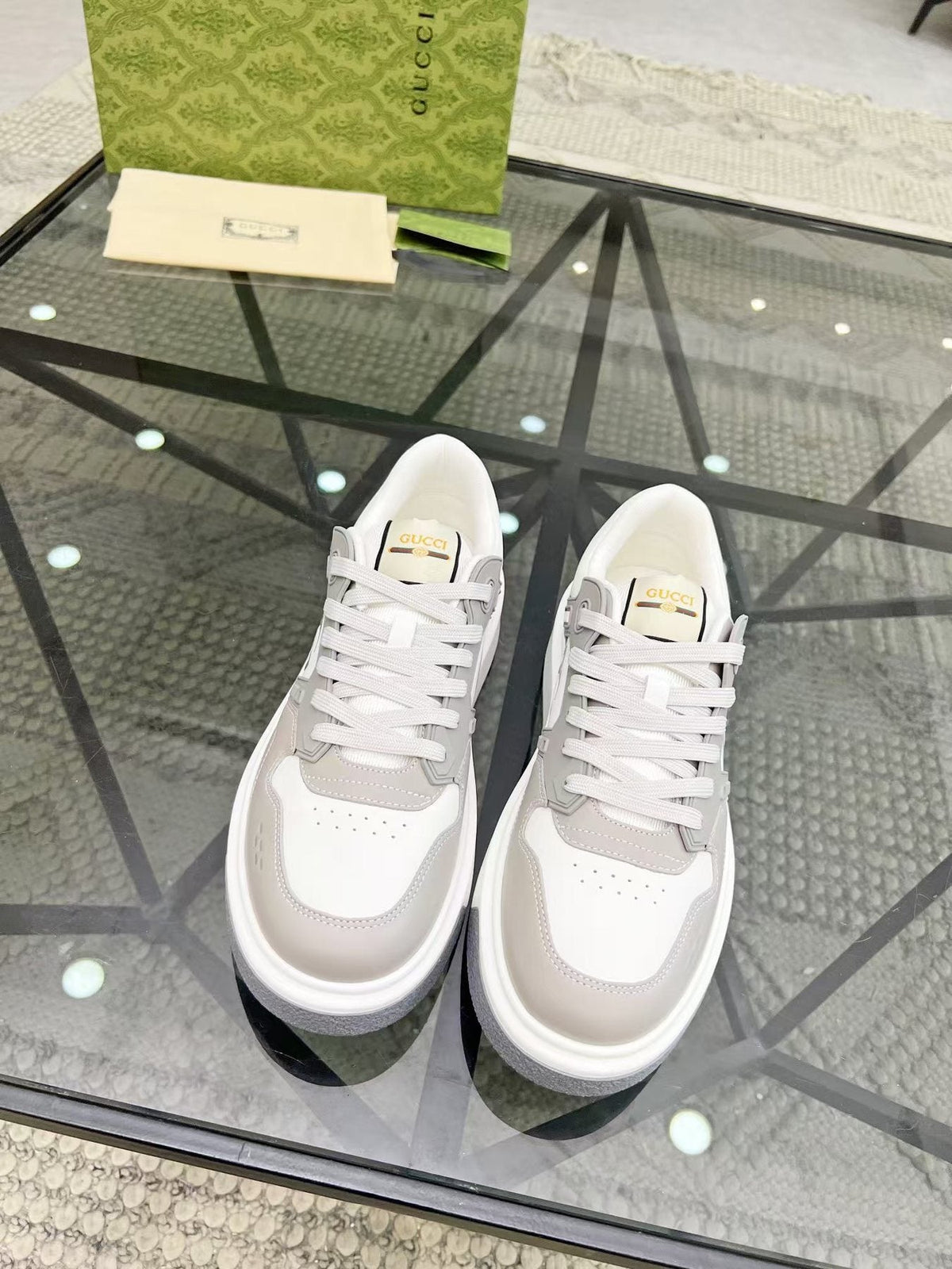 Gucci White and Light Gray Low-Top Sneakers